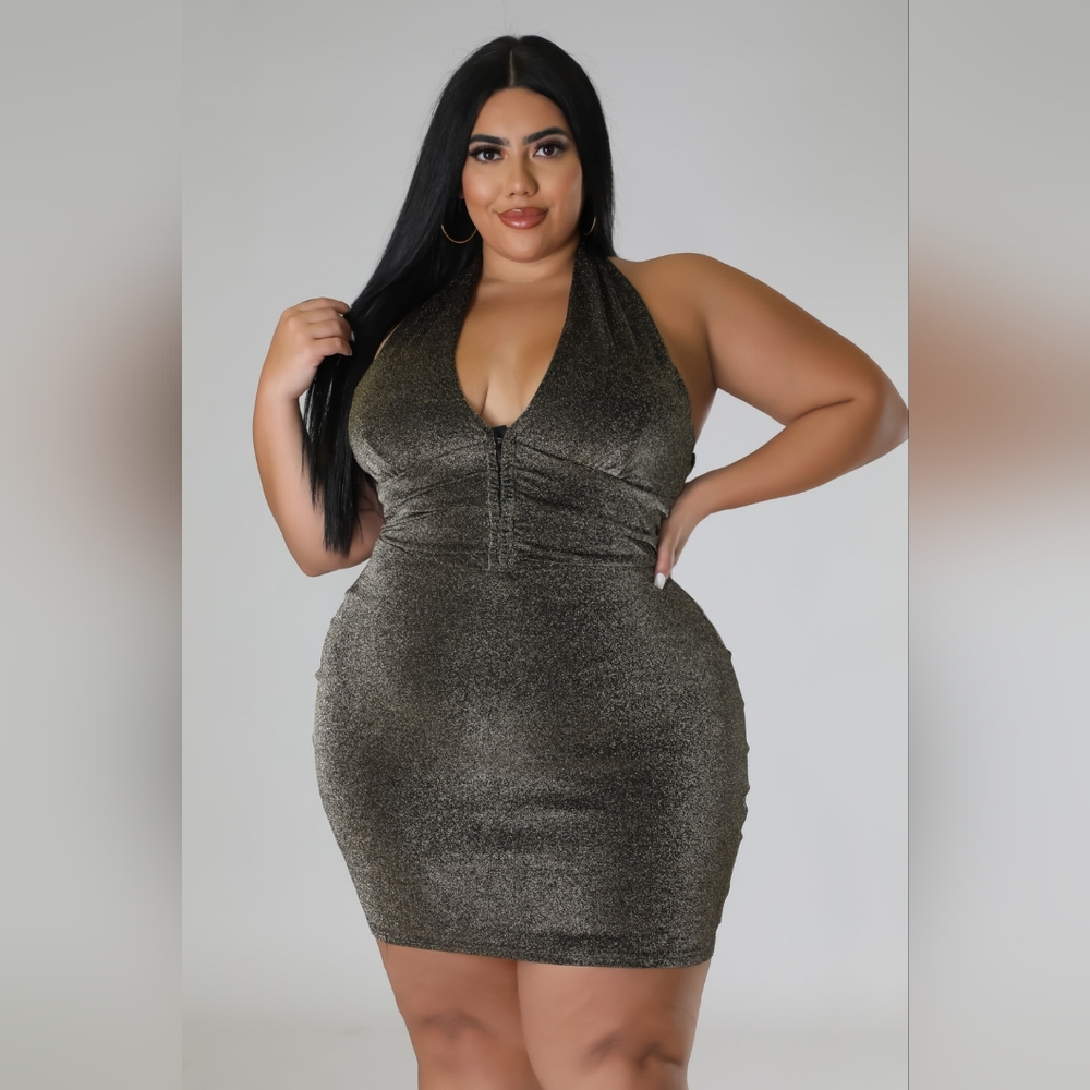Plus Size Backless Metallic Dress